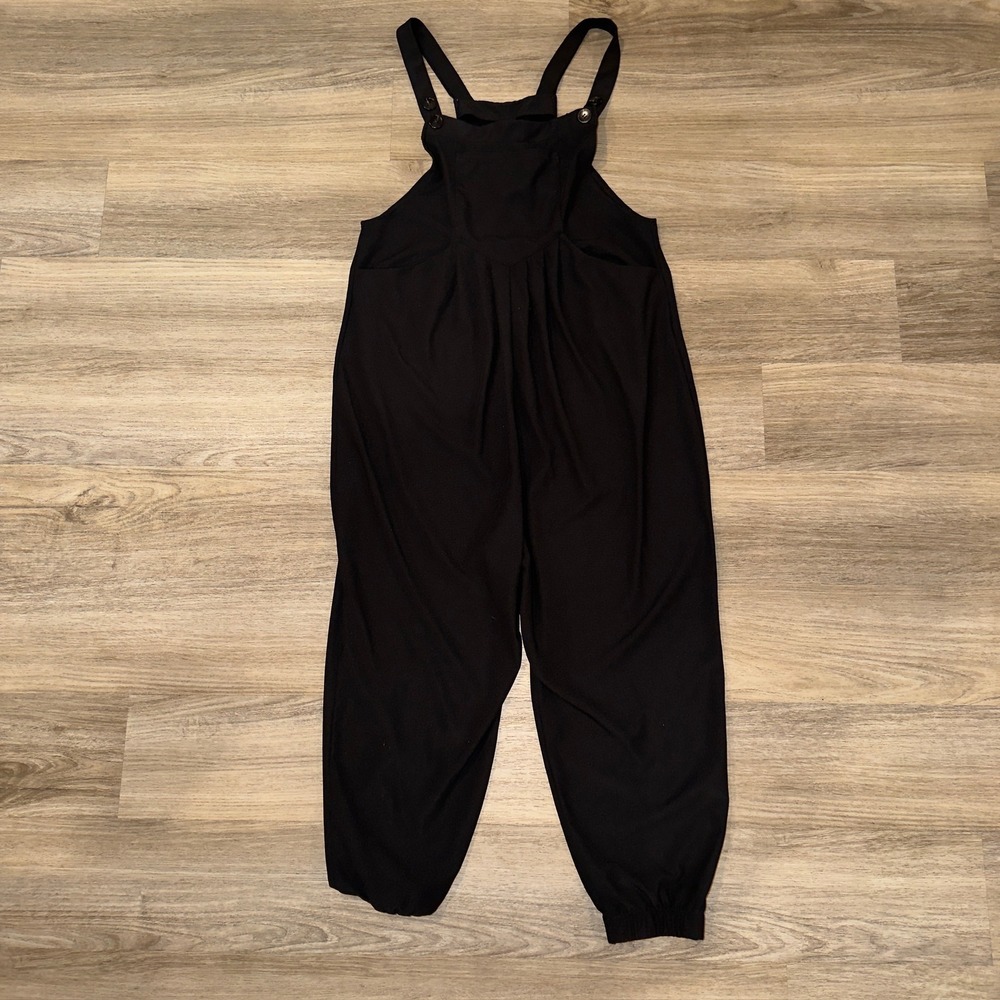Halara Black Waffle Knit Jogger Overalls Pockets Casual Jumpsuit Medium